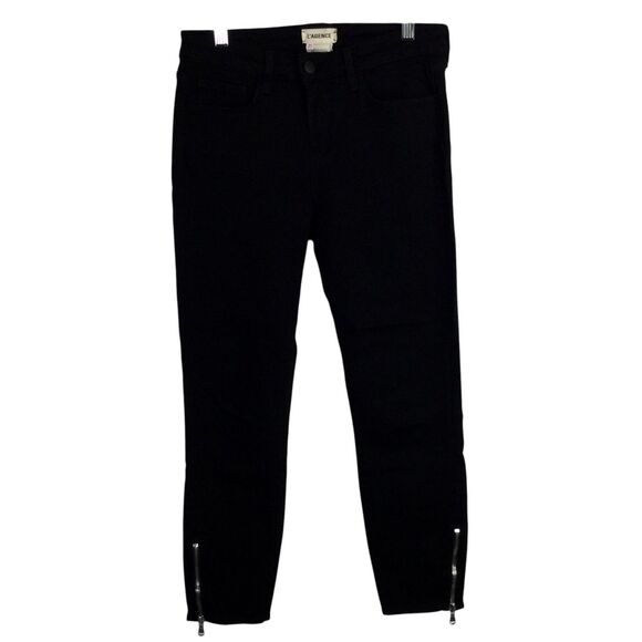 L'AGENCE Womens Margot Skinny Jeans Denim Mid Rise Zipper Details Black Size 27 - Picture 1 of 16